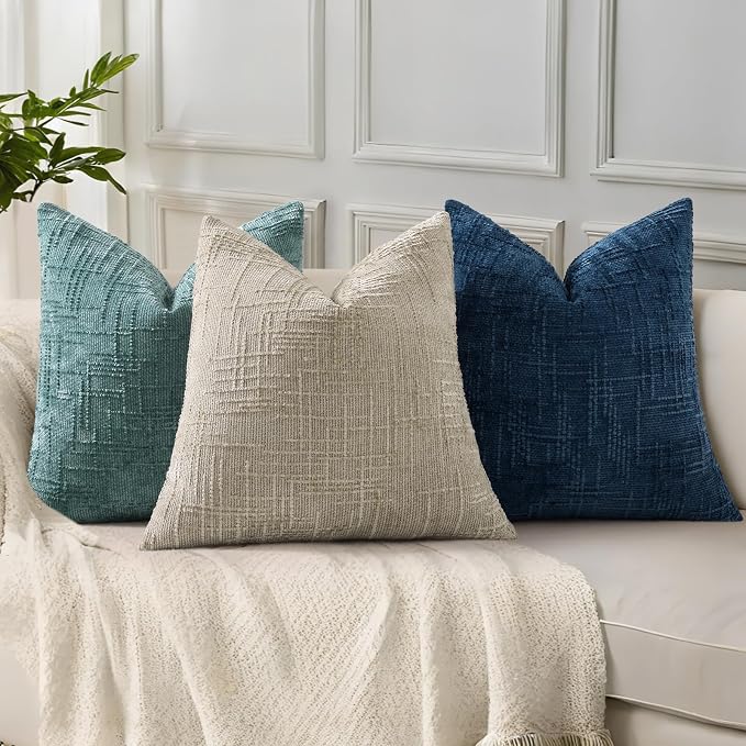 decorUhome Summer Teal Chenille Throw Pillow Covers 18x18 Set of 2 Textured - Image 5