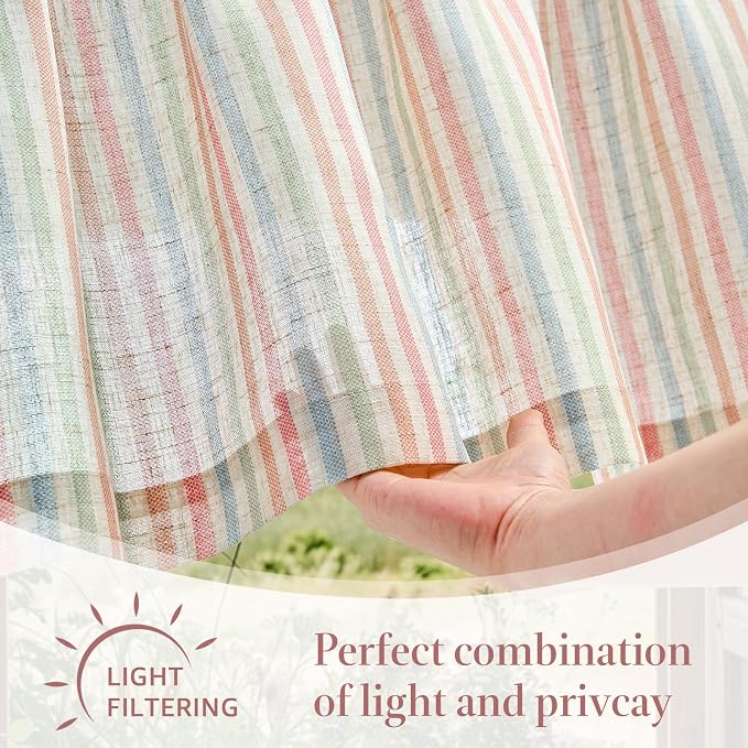 jinchan Valance Curtain Linen Textured Striped Window Curtain - Image 7