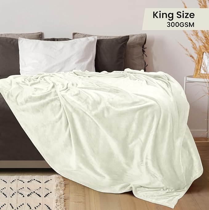 Utopia Bedding Ultra Soft Fleece Bed Blanket King Size Ivory | Microfiber Plush - Image 2