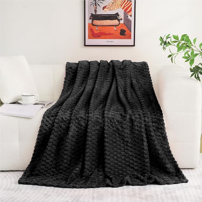 Puncuntex Black Throw Blanket 60"×80" inches Fuzzy 3D Jacquard Decorative by Puncuntex