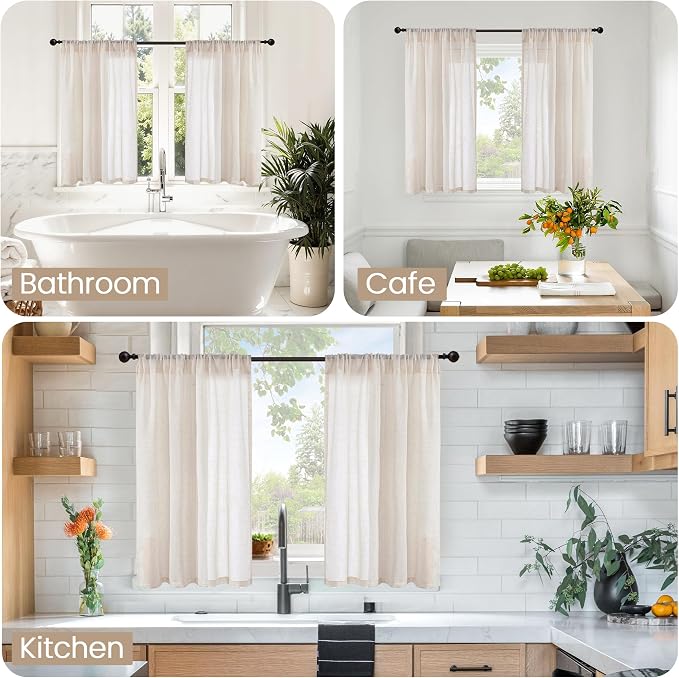 BGment 36 Inch Length Oatmeal Linen Curtains - Image 2