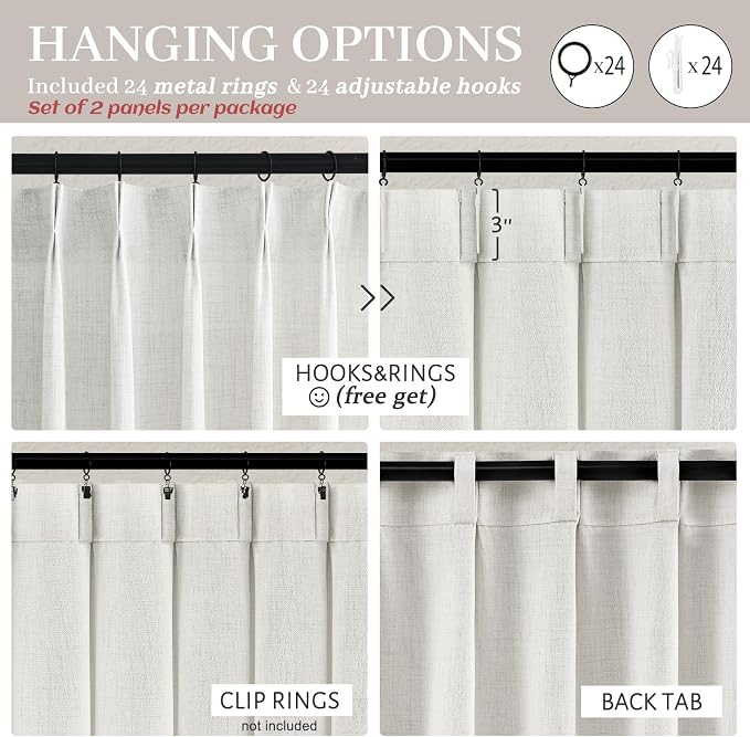 Beige White Linen Extra Wide Sheer Curtains 70 x 90 Inches Long 2 Panels Set - Image 4