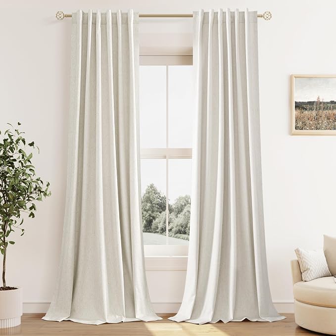 Guken Cream 100% Blackout Cream Linen Curtains 52 Inch Wide by 128 Inch 2 by Guken
