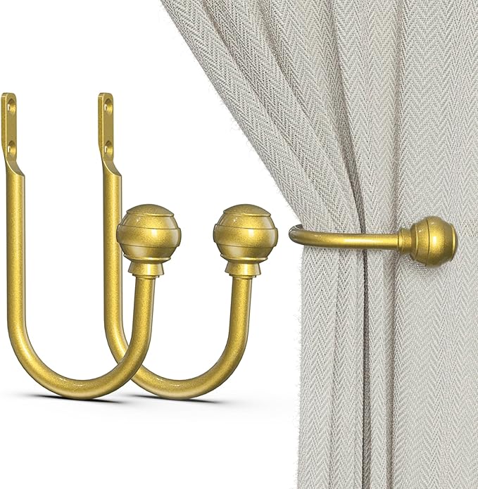 Hion Curtain Holdbacks Gold 2pcs, Curtain Tiebacks Wall Mounted Curtain Hooks by Hion