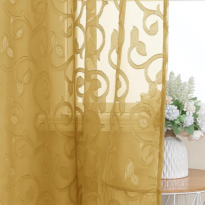 OWENIE Furman Gold Kitchen Curtains Tiers 36 inch Length, Light Filtering Soft - Image 5
