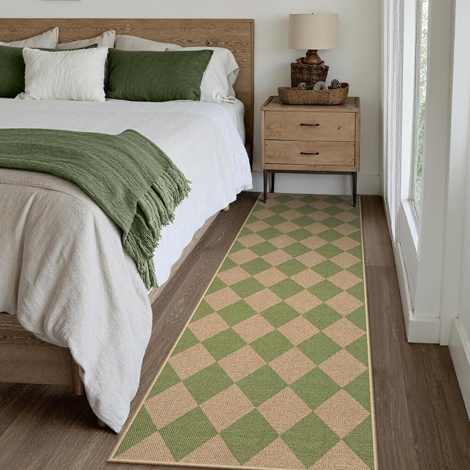 Lahome Colette Checkered Green Runner Rug, 2x8 Carpet Runners - Image 6