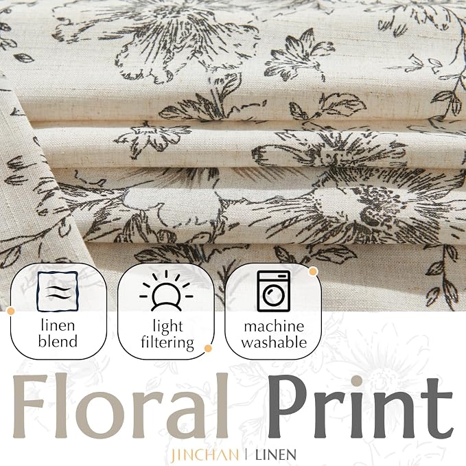 jinchan Lined Linen Blend Curtain Floral Curtains - Image 2