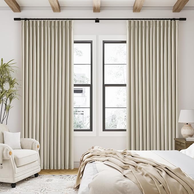 Burlywood Birch 100% Blackout Pinch Pleated Linen Curtains 92 Inches Long | - Image 7