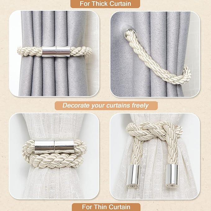 NICEEC 6 Pack Strong Magnetic Curtain Tiebacks Modern Simple Style Drape Tie - Image 6