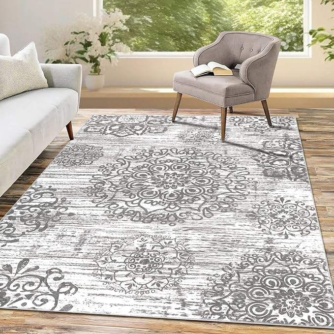 HEBE Washable Area Rug 5'x7' Non Slip Soft Distressed Medallion Bedroom & by HEBE