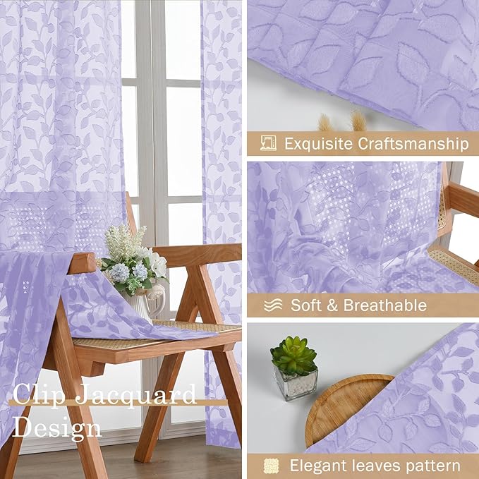 Chyhomenyc Light Purple Short Curtains 45 Inch Length 2 Panels, Light Filtering - Image 7