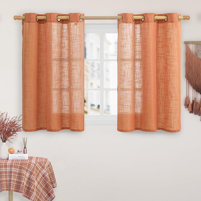 LAMIT Burnt Orange Linen Curtains 40 Inches Long by LAMIT