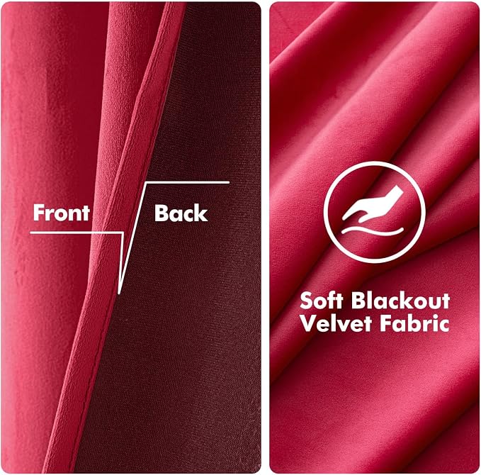 MIULEE Velvet Curtains Berry Elegant Grommet Thermal Insulated Soundproof Room - Image 3