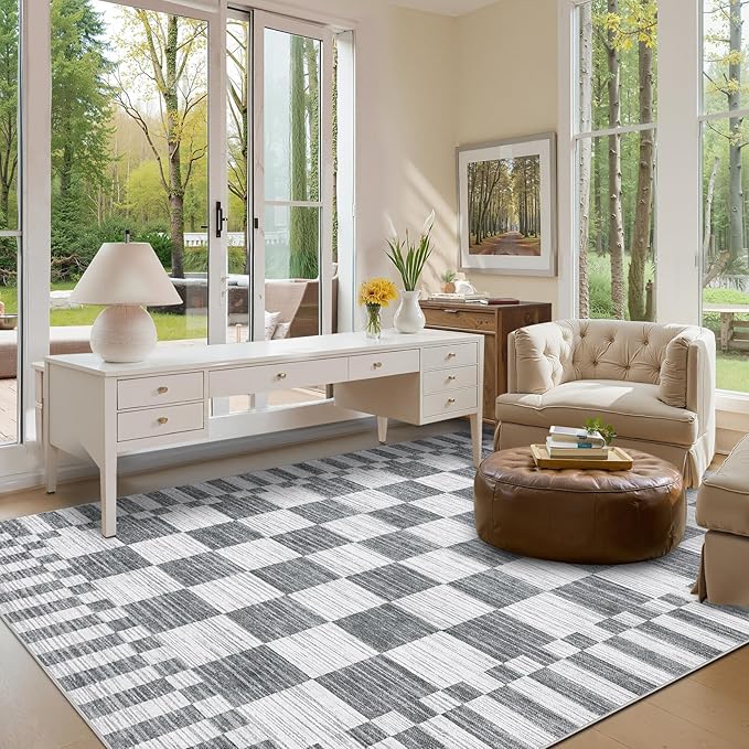 GarveeHome 9x12 Area Rugs for Living Room Washable Checkered Rug Bedroom | - Image 2