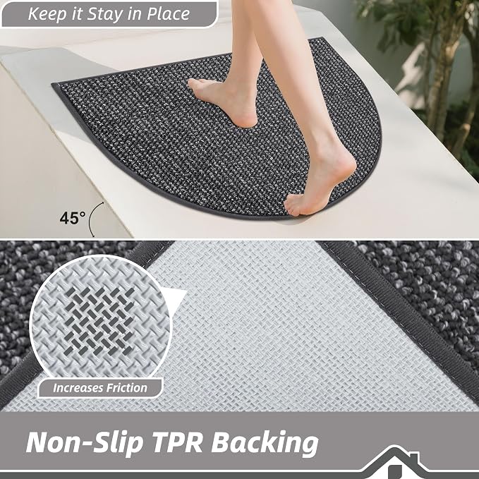 BEQHAUSE Dirt Trapper Door Mat 26" x 40" Half Circle Non Slip, Charcoal | - Image 4