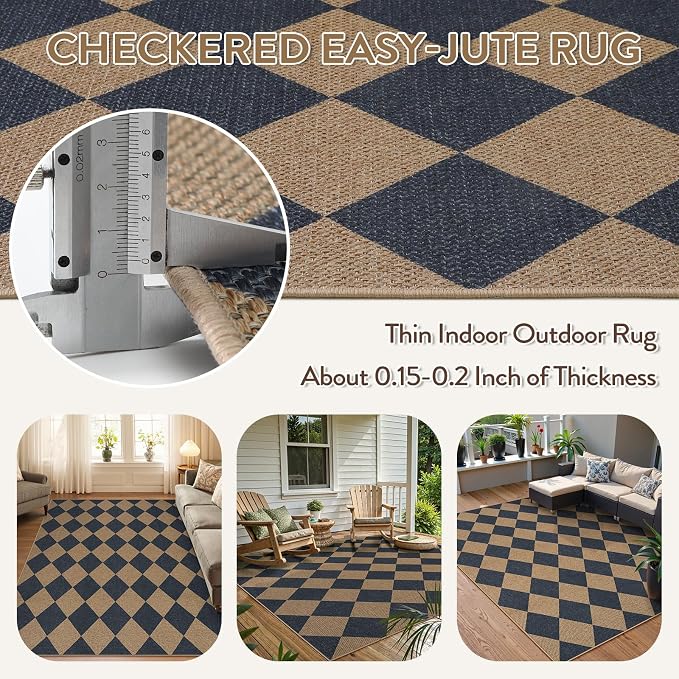 Lahome Colette Checkered Easy Jute Washable Rug, 5x7 Area Rugs - Image 3