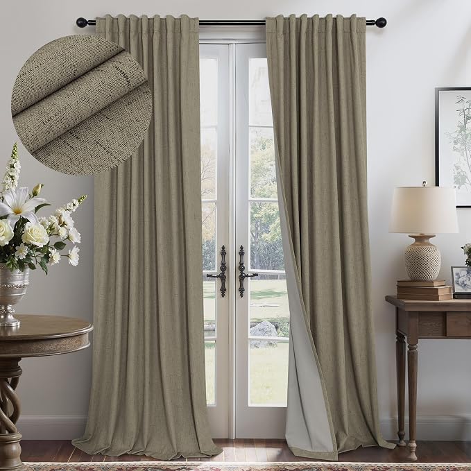Dark Taupe Neutral Blackout Curtains 96 Inch Long 2 Panel Insulated Sliding by Pitalk