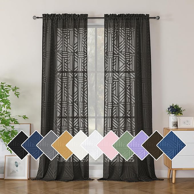 Simplebrand Chocolate Semi-Sheer Curtains, 42x96 Inch, 2 Panels, Light Filtering by Simplebrand