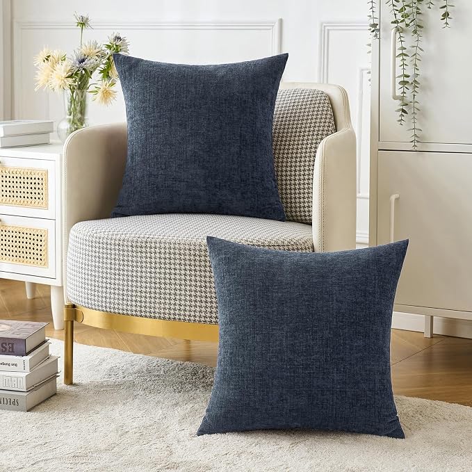 MIULEE Pack of 2 Navy Blue Throw Pillow Covers 16x16 Inch Soft Chenille Pillow - Image 5