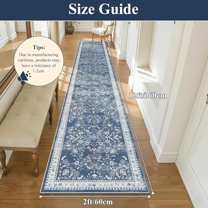 Yamaziot Washable Runner Rug 2x12 – Floral Non Slip Boho Hallway Runner Rug - Image 2