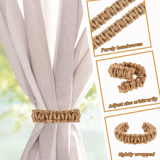 Ptwola 2 Pack Braided Curtain Tiebacks Boho Elegant Rustic Curtain Holdbacks - Image 3