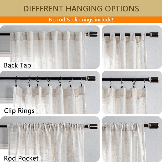 MYSKY HOME Linen Curtains for Living Room, Natural Semi Sheer Curtains & Drapes - Image 4
