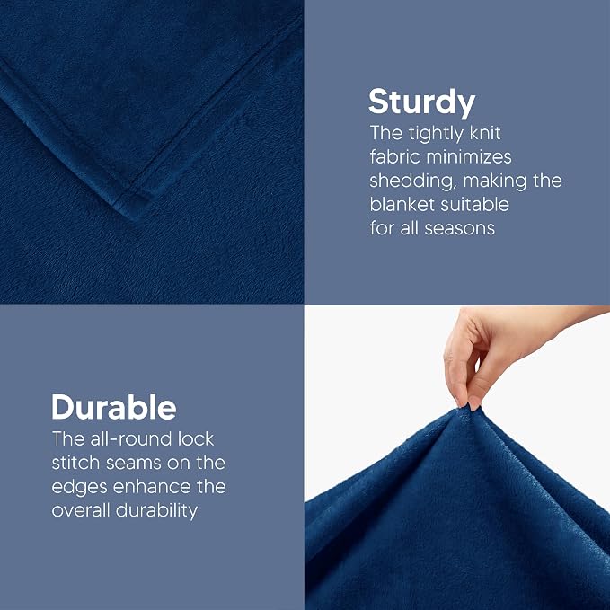 Utopia Bedding Ultra Soft Fleece Bed Blanket King Size Navy | Microfiber Plush - Image 5