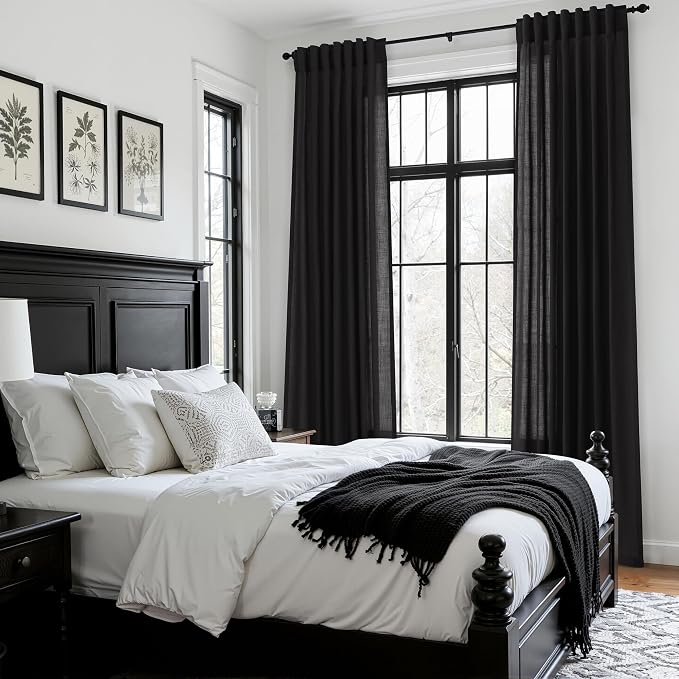Nanspring Vintage Black Linen Curtains 96 Inches Long - Image 8