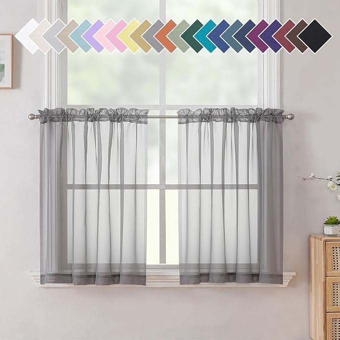 Aiyufneg Small Sheer Tier Curtains Half Kitchen Curtain Sheers, Light Filtering by Aiyufeng