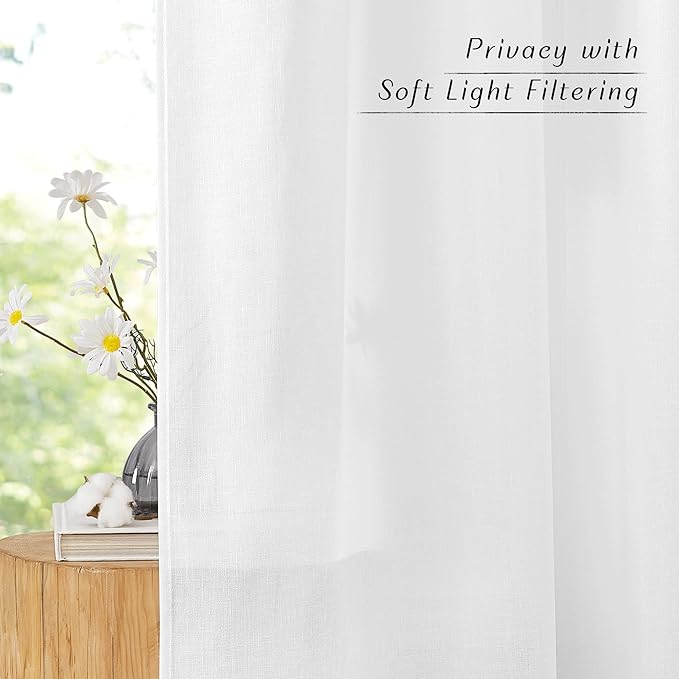 NICETOWN White Linen Curtains 90 inches Long, Grommet Thick Linen Blend Privacy - Image 3