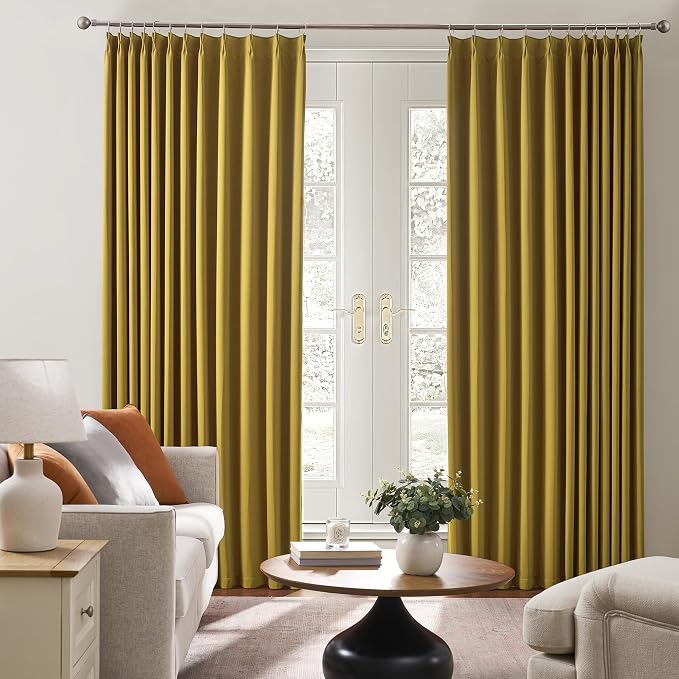 Yellow Pinch Pleated Curtains 72 Inch Length 2 Panels Set Noise Cancelling - Image 4