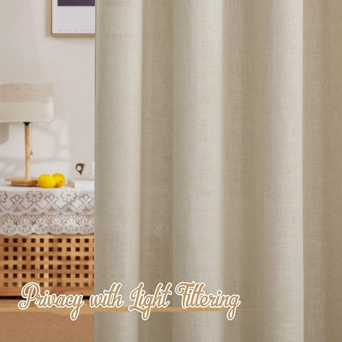 NICETOWN Light Filtering Linen Curtains 84 inch Long 2 Panels Set, Grommet - Image 2