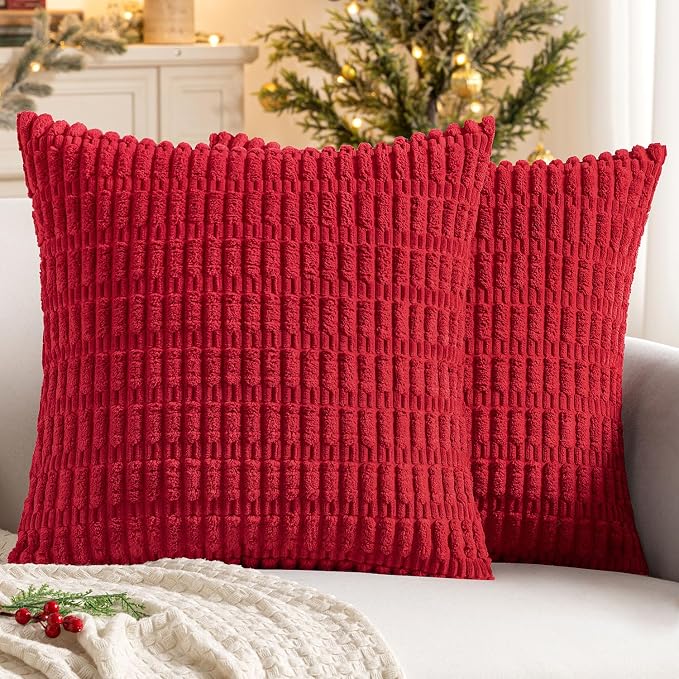 MIULEE Pack of 2 Red Corduroy Decorative Pillow Covers 12x12 Inch Soft Boho by MIULEE