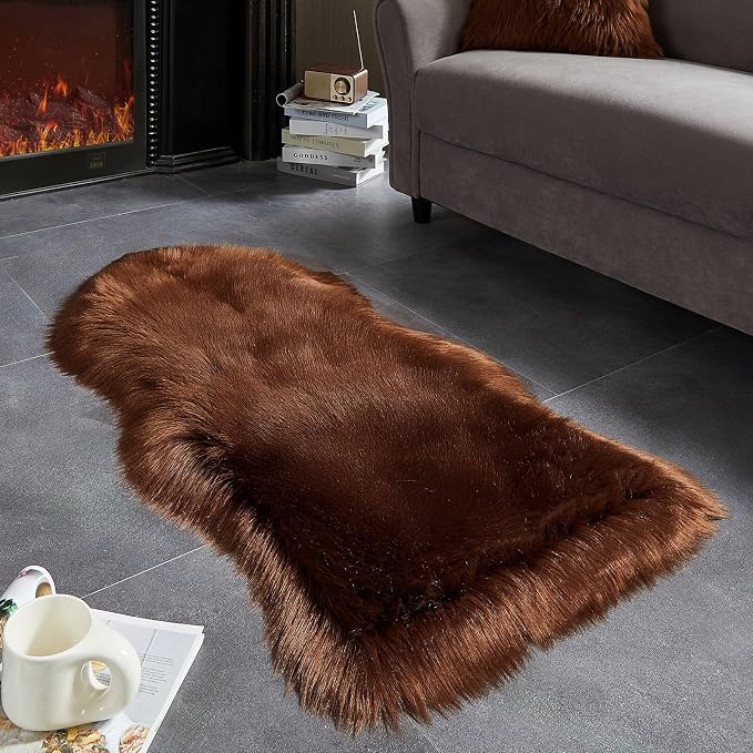 AMTOVO Faux Fur Rug, Coffee Area Rug, Fluffy Sheepskin Rug, Fuzzy Ultra Soft 2 - Image 2