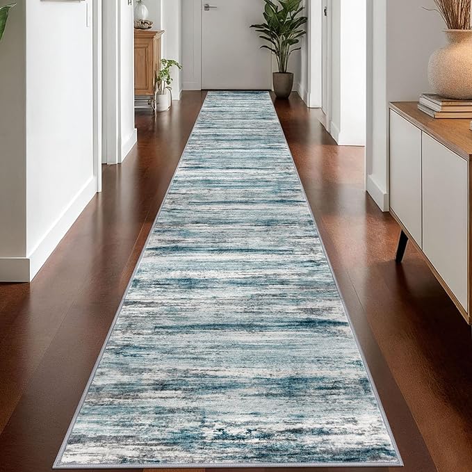 KOZYFLY Modern Abstract Hallway Runner Rug, 2.6x18 Washable Rug Runner Non-Slip by KOZYFLY