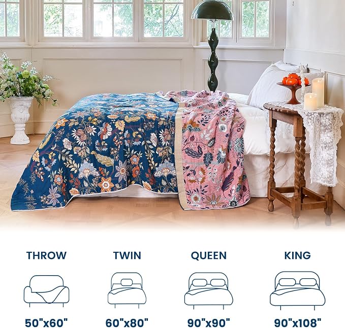 MSGKV Boho Throw Blanket for Bed 60"x80" 100% Cotton Twin Floral Blanket Spring - Image 5