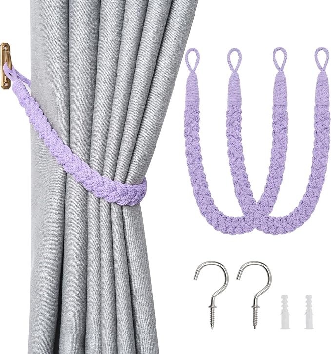 NICEEC 2 Pack Natural Cotton Rope Curtain Tiebacks Elegant Boho Style by NICEEC