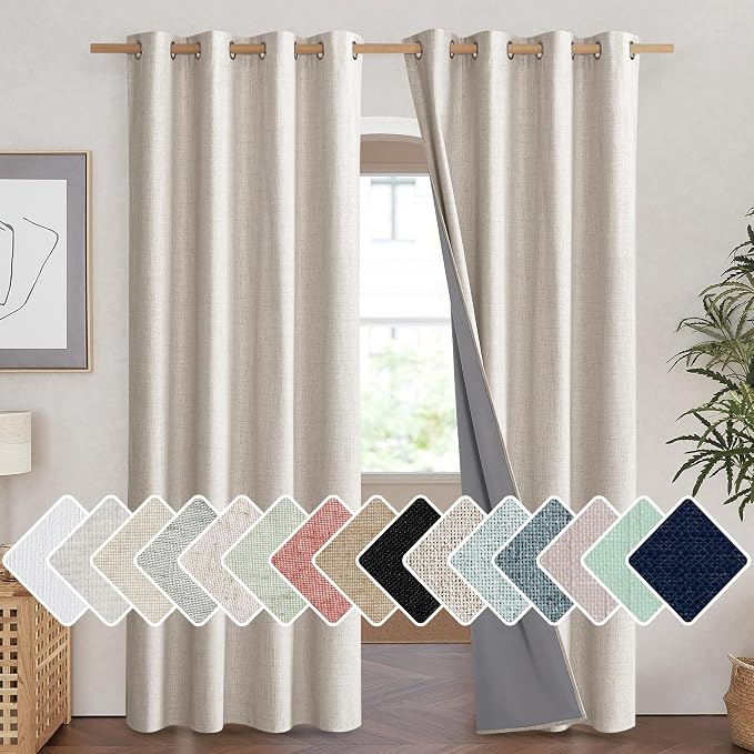 NICETOWN Brich Vintage Open Linen Weave Flax Thermal Curtains, 100% Blackout by NICETOWN