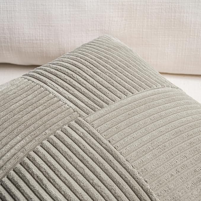 Fancy Homi 2 Packs Neutral Grey Lumbar Decorative Throw Pillow Covers 14x22 Inch - Image 3