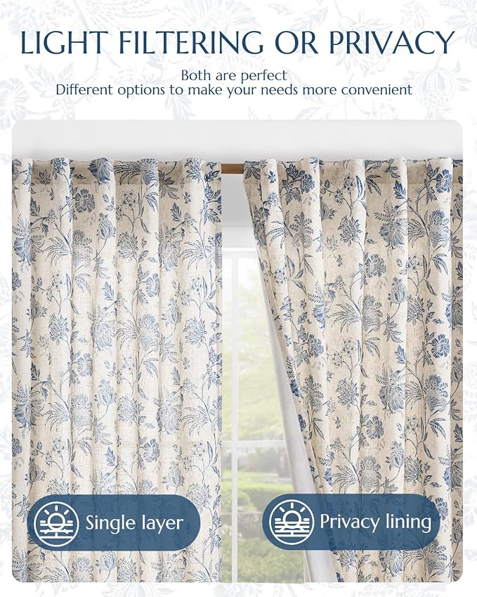 jinchan Lined Linen Floral Curtains - Image 6