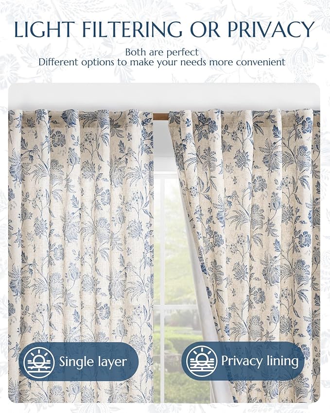 jinchan Lined Linen Floral Curtains - Image 6