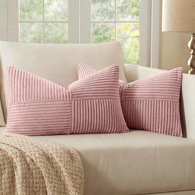 MIULEE Pink Decorative Lumbar Throw Pillow Covers 12x20 Inch by MIULEE