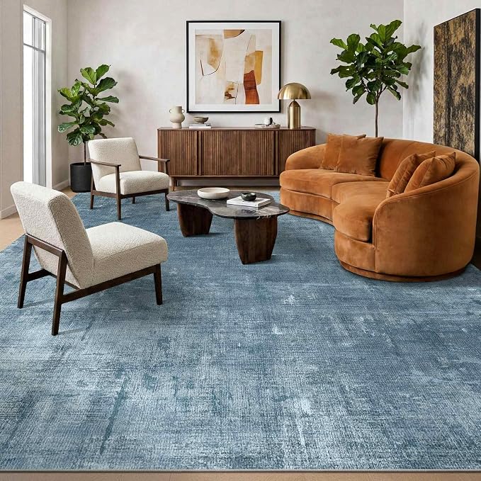 Latte&Fog 10x14 Area Rug for Living Room, Extra Large Blue Modern Abstract by LatteFog