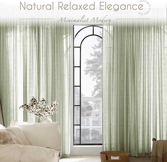 Linen Blend Sage Green Curtains 90 inch Length 2 Panels - Image 6