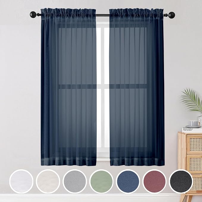 OWENIE Blue Sheer Curtains, Sheer Curtains 63 inch Length 2 Panels Set by OWENIE