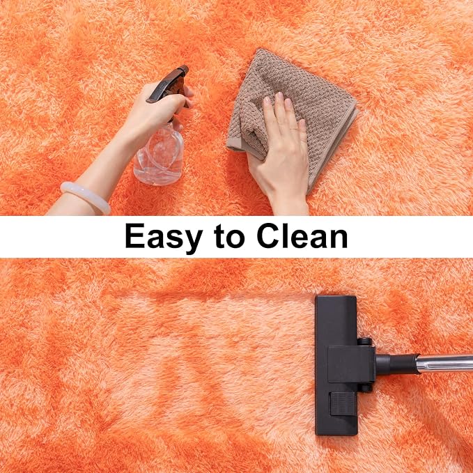 Soft Runner Rugs for Bedroom Hallways, 2x6 Tie-Dyed Orange Fluffy Shag Throw - Image 4