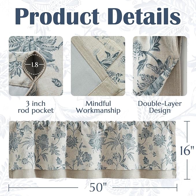 jinchan Floral Valance Curtain Linen Kitchen Valance - Image 6