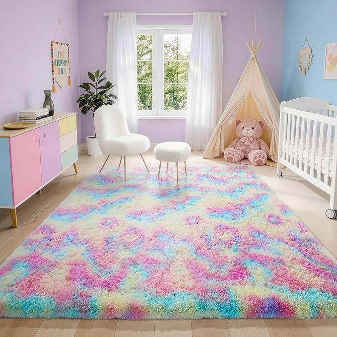 Ophanie 5x7 Rainbow Rug for Bedroom Girls, Unicorn Colorful Fluffy Soft Cute - Image 3