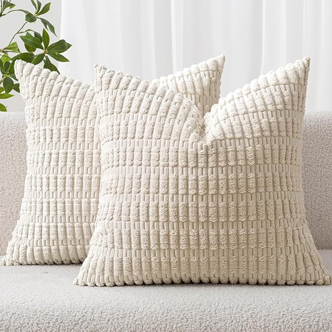 MIULEE Pack of 2 Corduroy Decorative Euro Sham Throw Pillow Covers 22x22 Inch by MIULEE