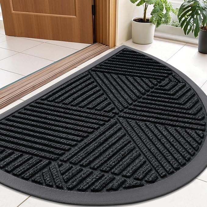 Smiry Half Circle Front Door Mat Outside Entrance, Heavy Duty Sturdy Natural by Smiry